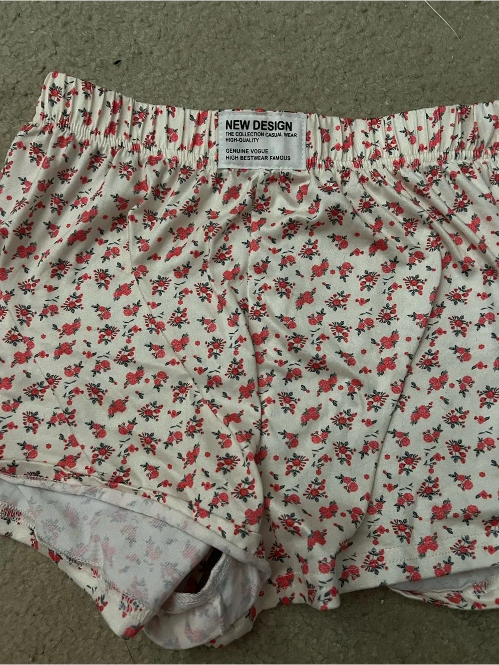 High-Waist Floral Shorts in Cream and Red